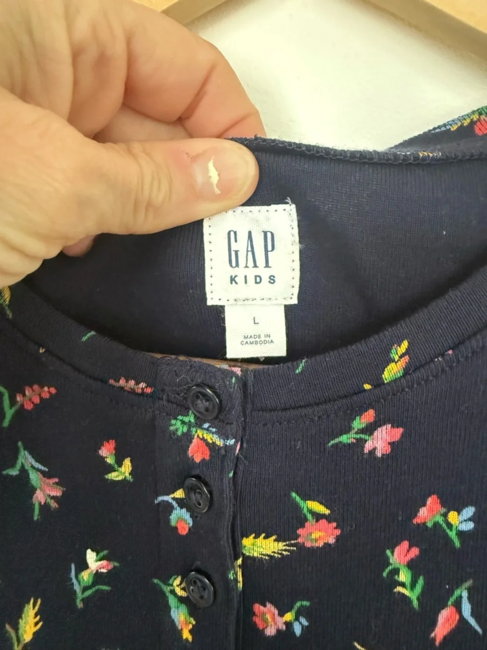 GAP Kids Navy Floral Long Sleeve Fit & Flare Dress Henley School Uniform Size L